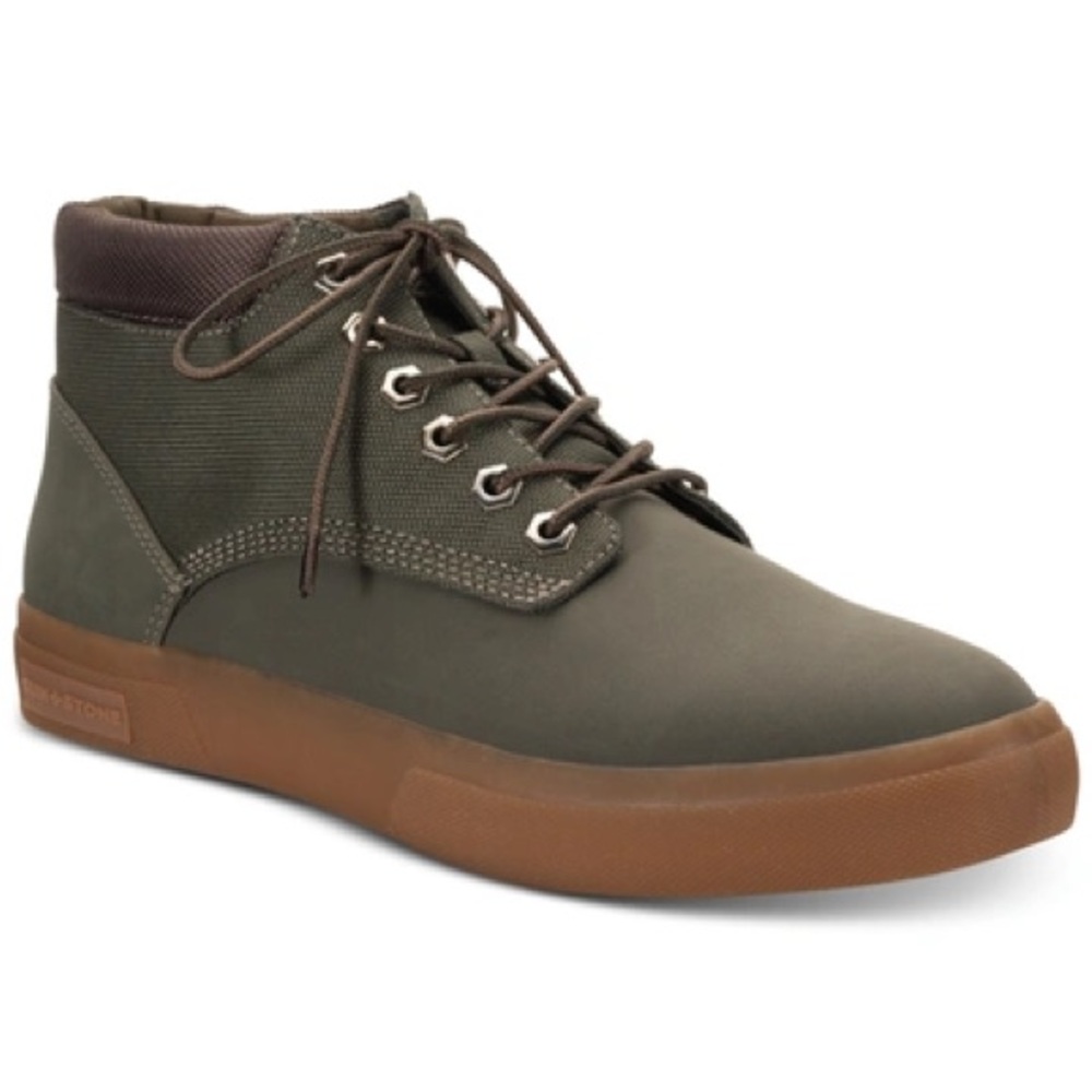 SUN + STONE Mens Olive Green Lace Up high top Devin sneakers 8 NIB